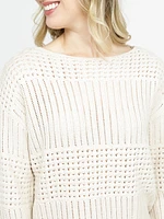 Women's Pointelle Pullover With Fringe