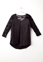 Women's Satin Blouse With Lace Sleeves