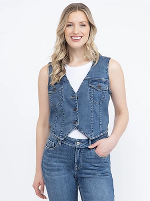 Women's V-neck Cropped Denim Vest