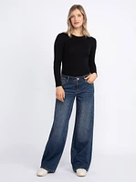 Women's Medium Dark Wash Wide Leg Skater Jeans