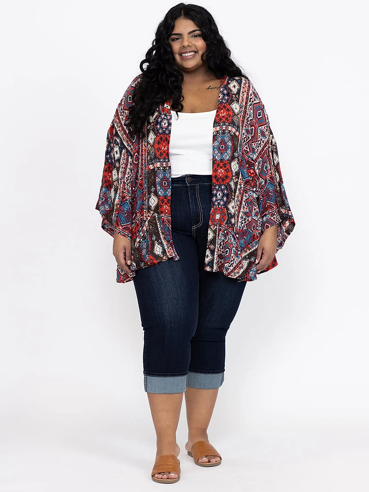 Women's Geometric Ruffle Cardigan