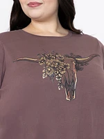 Women's Cow Skull Fringe Tee