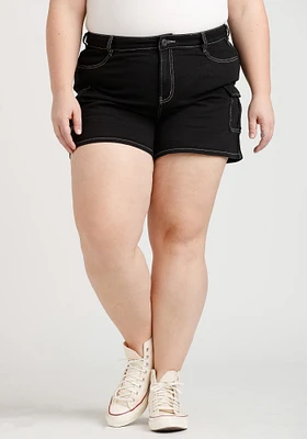 Women's Plus Stretch Twill Cargo Black Shortie