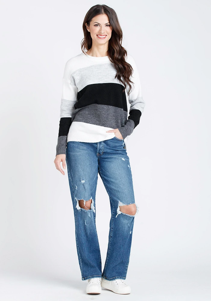 Women's Colour Block Lace Up Sweater