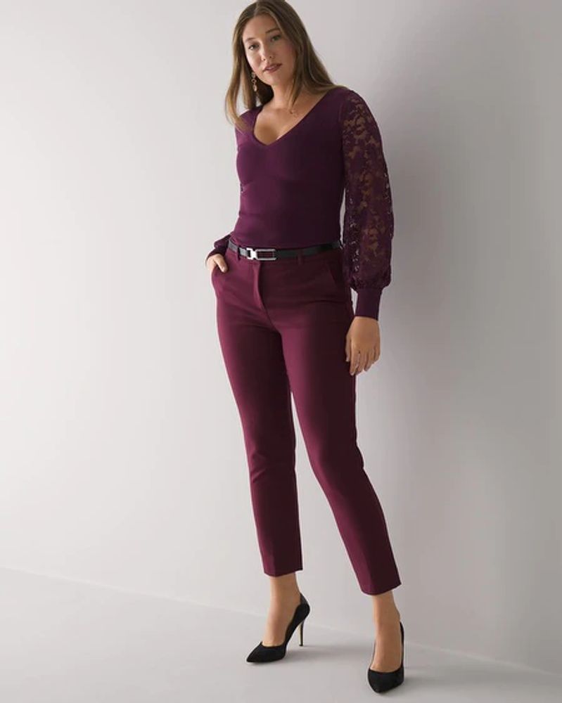 Express, Super High Waisted Faux Leather Pleated Ankle Pant in Dark Purple