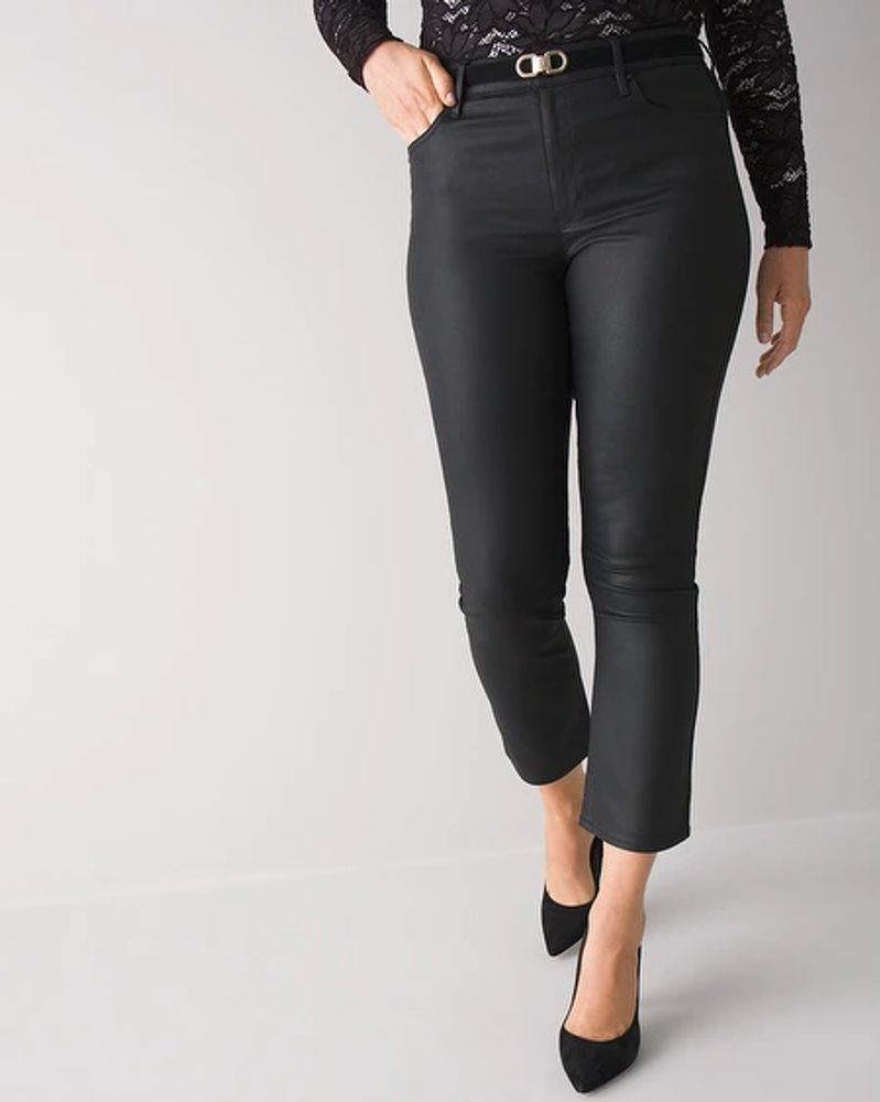 Curvy-Fit High-Rise Coated Bootcut Crop Jeans