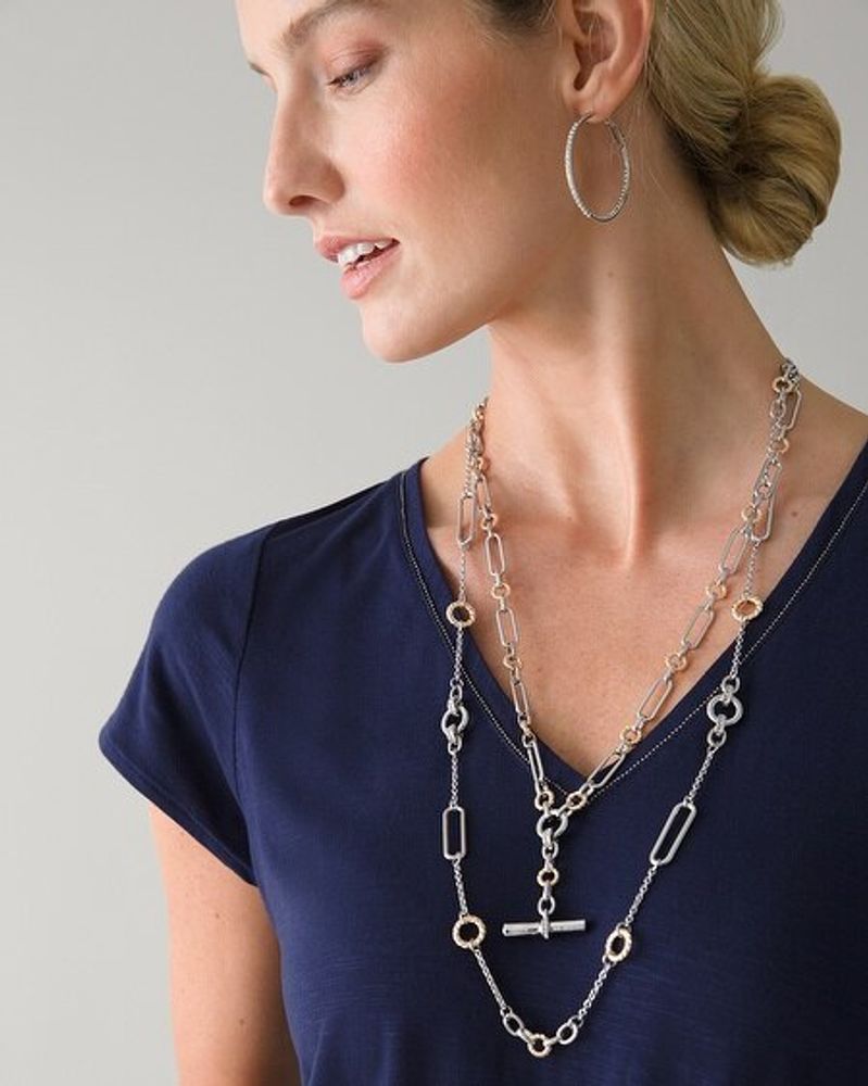 Mixed-Metal Rope Chain Convertible Double Strand Necklace