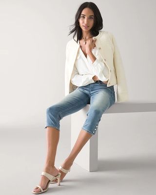 High-Rise Everyday Soft Denim™ Button Hem Slim Capri Jeans