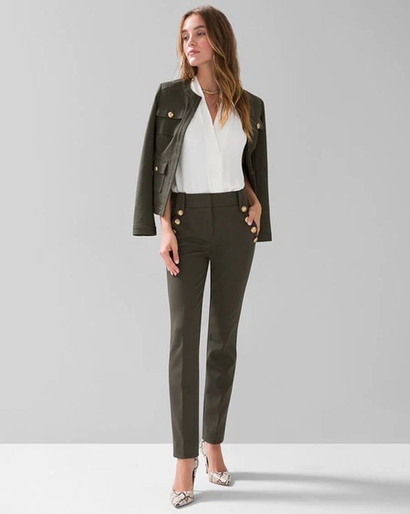 White House Black Market Petite WHBM® Jolie Button Straight Luxe Stretch  Pant