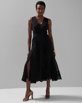 Sleeveless Pleated Black Midi Dress