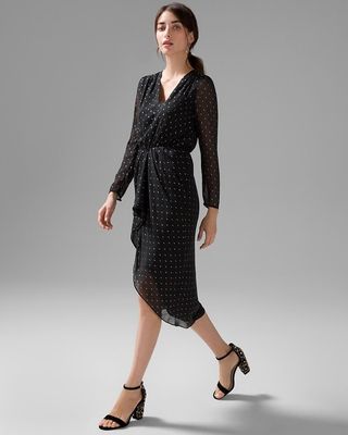 Petite Long Sleeve Black & Silver Clip Midi Dress