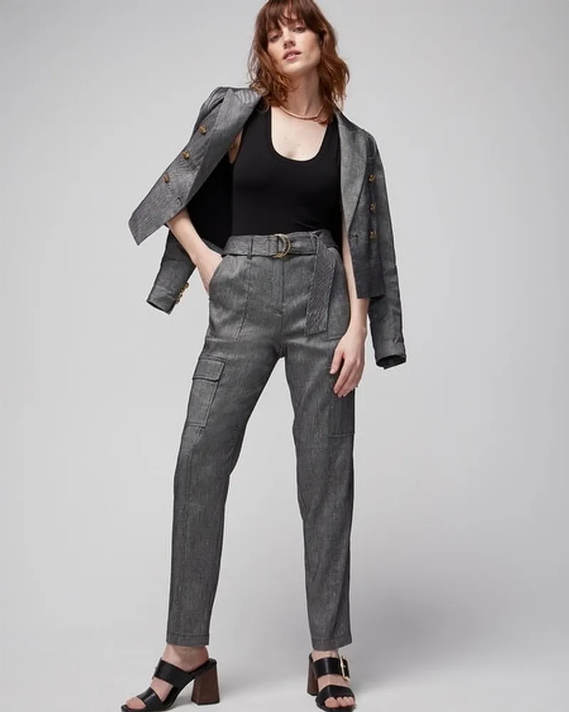 High Waisted Pleated Belted Utility Trouser Pant