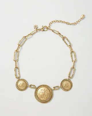 Goldtone Textured Coin Necklace