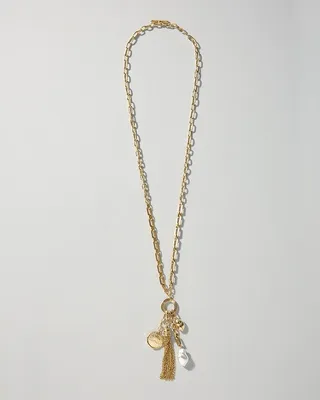 Convertible Goldtone & Faux Pearl Tassel Necklace