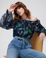 Off-the-Shoulder Metallic Cross-Neck Blouse