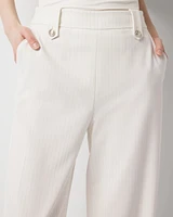 Pinstripe Button-Tab Wide Leg Trouser