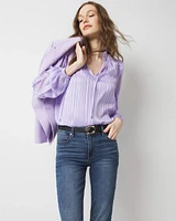 Ruffle Sleeve Sheer Striped Blouse