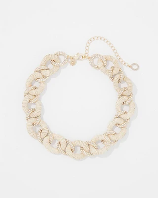 Natural Raffia + Crystal Link Necklace
