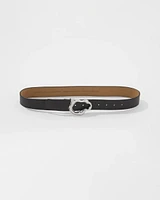 Leather Belt with Silver Sculptural Buckle