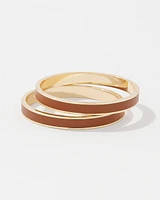 2-Pack Cognac Textured Leather Bangles