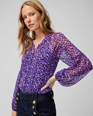 Long Sleeve Button Clip Blouse