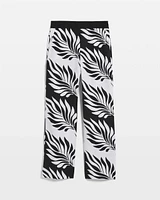 Petite Linen-Blend Palm Print Cropped Wide Leg Pant