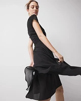 Short Sleeve Flutter Wrap Midi Dress