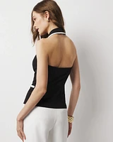Contrast Piping Halter Vest