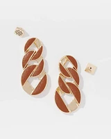 Cognac Textured Leather Linear Earrings