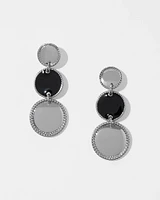 Silver + Black Disc Drop Earrings