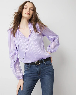 Ruffle Sleeve Sheer Striped Blouse