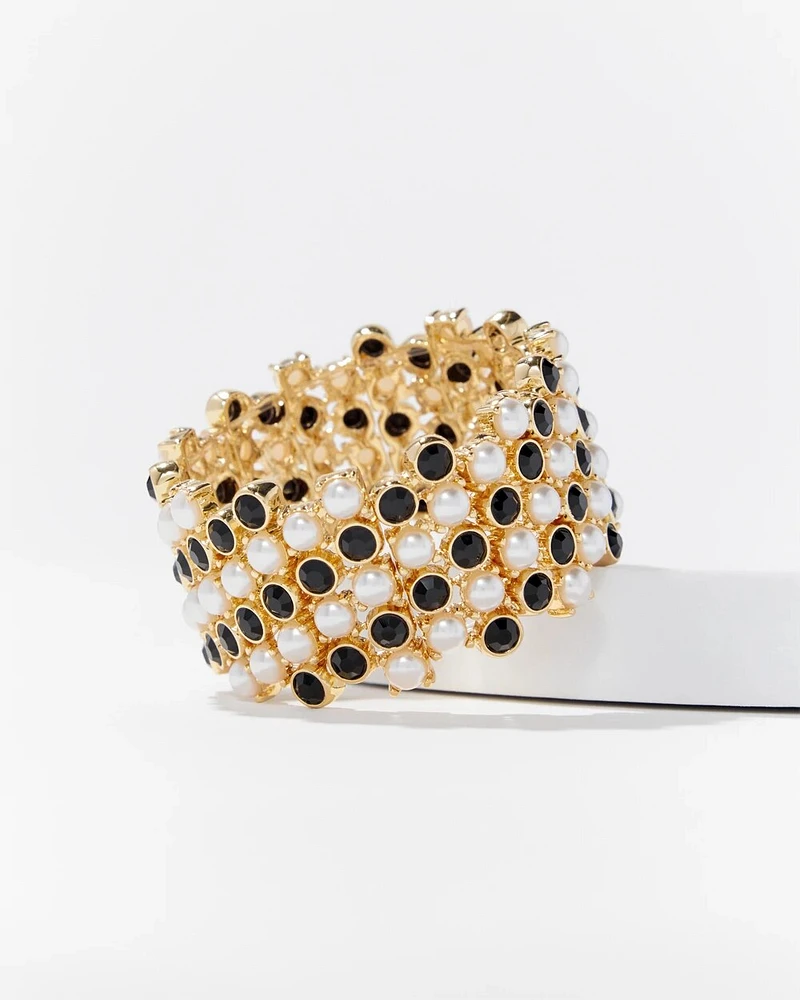 Black Crystal Pearl Stretch Bracelet
