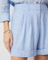 High-Rise Pleated Linen Short