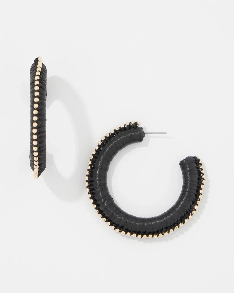 Gold + Black Raffia Hoop Earrings