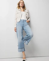 High-Rise Wide Leg Cuff Cropped Jean