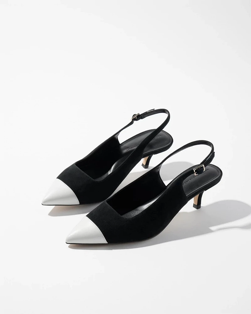 Cap Toe Suede Slingback Kitten Heels