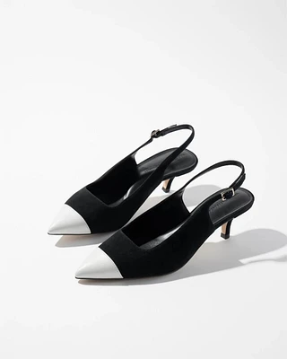 Cap Toe Suede Slingback Kitten Heels
