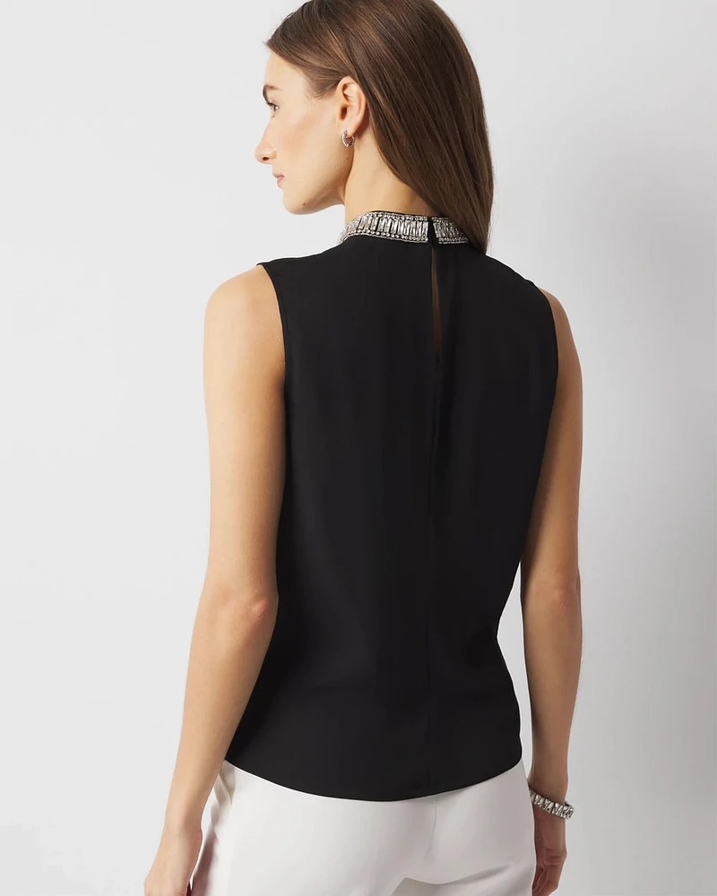 Crystal Embellished Mock Neck Top
