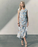 Cowl Neck Ruched Midi Dress