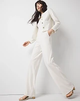 Pinstripe Button-Tab Wide Leg Trouser
