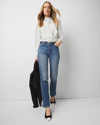 Petite High-Rise Novelty Side-Seam Straight Jeans