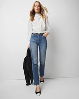 Petite High-Rise Novelty Side-Seam Straight Jeans