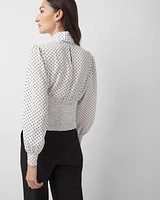 Tie-Neck Shirred Blouse