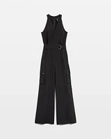 Petite Wide Leg Utility Jumpsuit