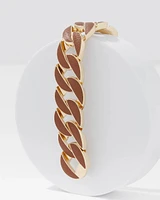 Cognac Textured Leather Link Bracelet