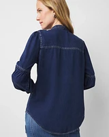 Tie-Neck Denim Shirt