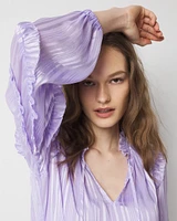 Ruffle Sleeve Sheer Striped Blouse