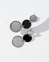 Silver + Black Disc Drop Earrings