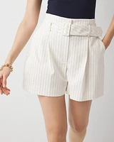 Petite Extra High-Rise Pinstripe Belted Short