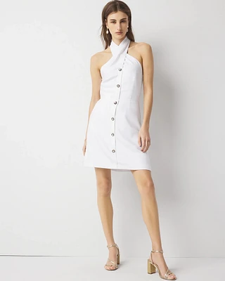 Button-Front Halter Mini Dress